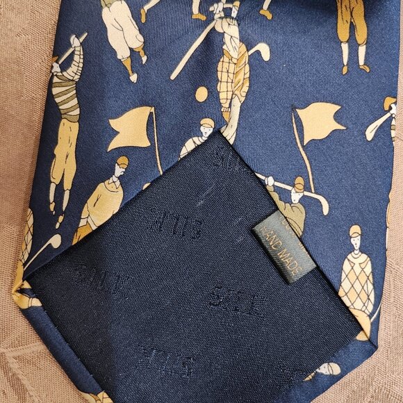 Giorgio Armani Cravatte 100% Silk Blue and Yellow Golf Themed Tie, EUC! - Picture 5 of 6